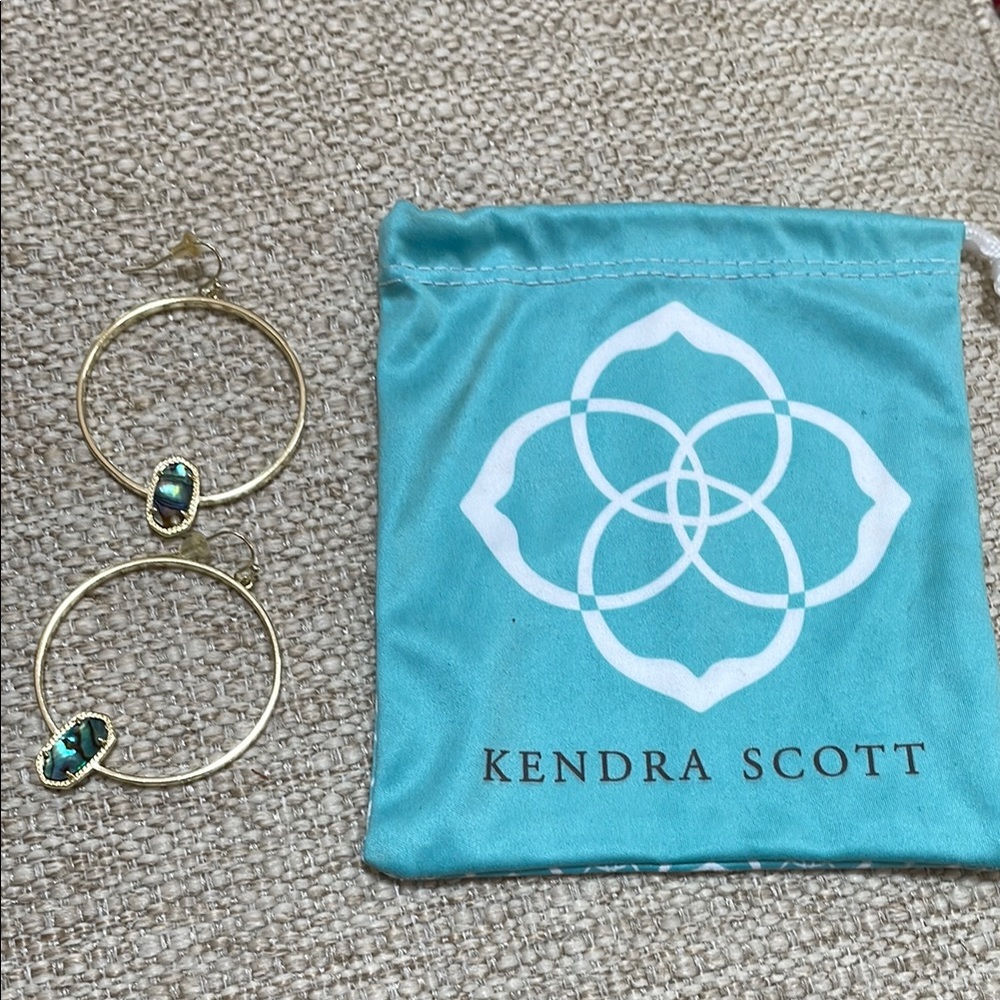 Kendra Scott Gold Hoops with Teal Accents